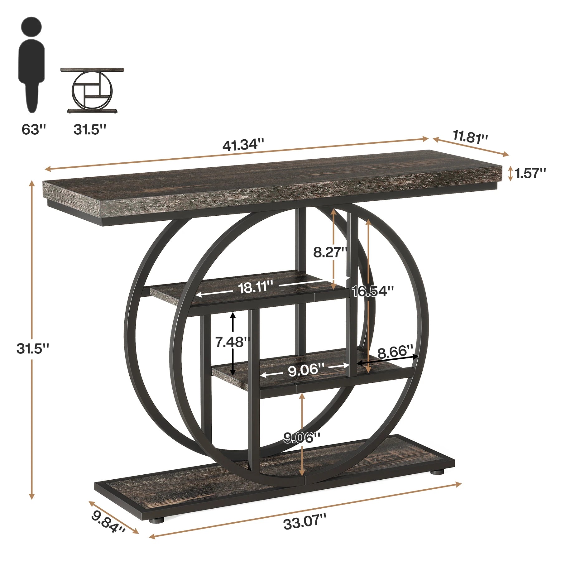 4-Tier Industrial Console Table, 41.3-Inch Metal for Entryway
