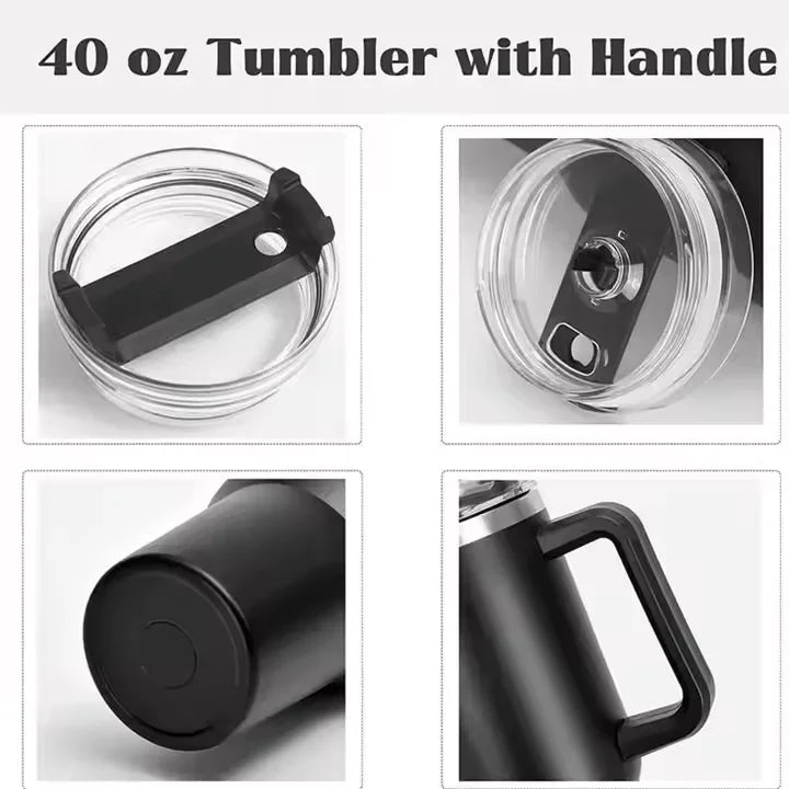 40oz Tumbler Vacuum Insulated Thermos Custom Travel Cup Stainless Steel Water Bottle Coffee Mugs With Handle Outdoor Drinkware - Buy online at  Vibe In Cart.