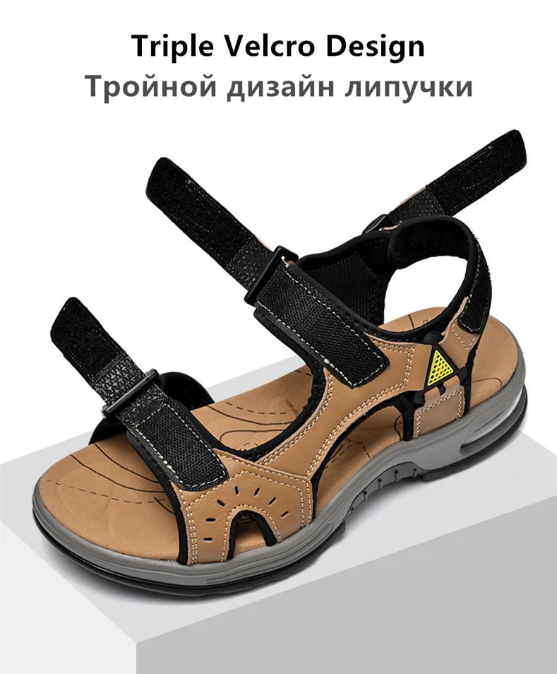 New Summer Genuine Leather Men Sandals Fashion Design Breathable Casual Shoes Men Soft Bottom Outdoor Beach Sandals Big Size 46 - Buy online at  Vibe In Cart.
