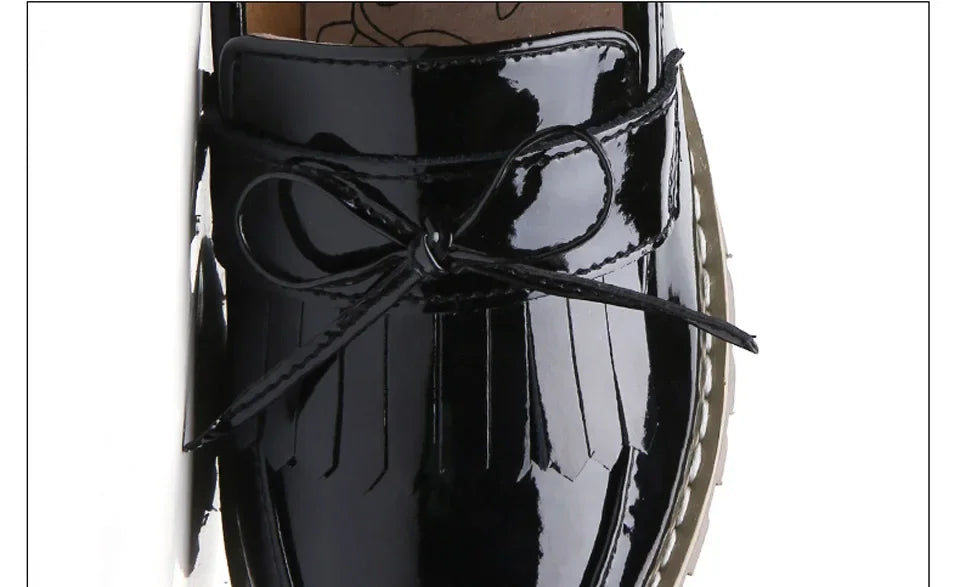 Women's Leather Loafers with Fringe Slip-On Brown Flats