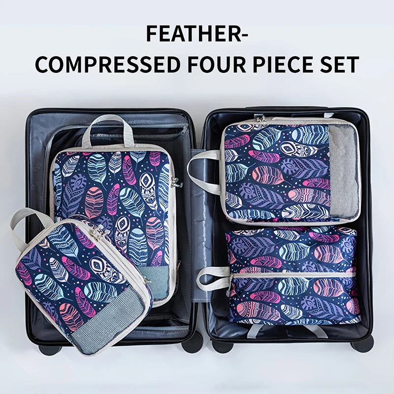 4 Piece Polyester Large Capacity Foldable Compression Packing Cubes Set