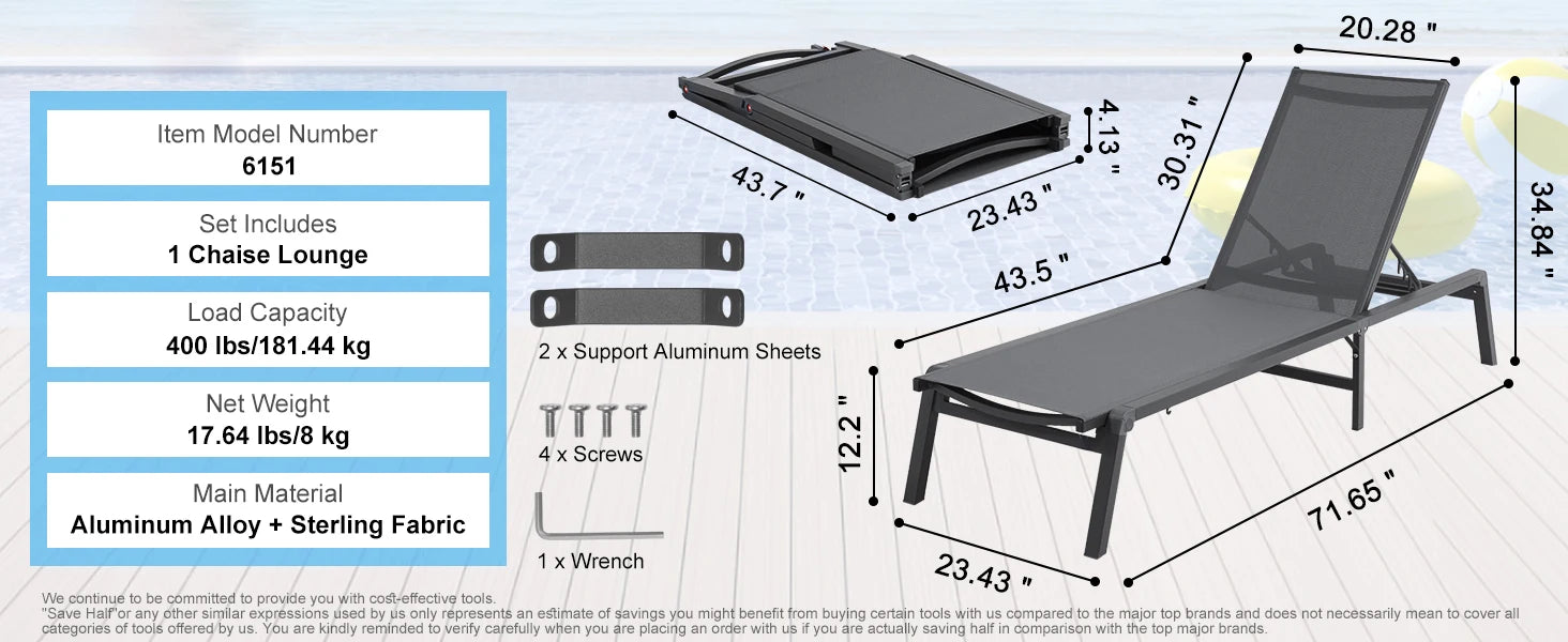 SucceBuy Chaise Lounge Chair Outdoor Aluminum Patio LoungeFolding Pool Lounge Recliner Full Flat for Patio Beach Pool Dark Grey - Buy online at  Vibe In Cart.