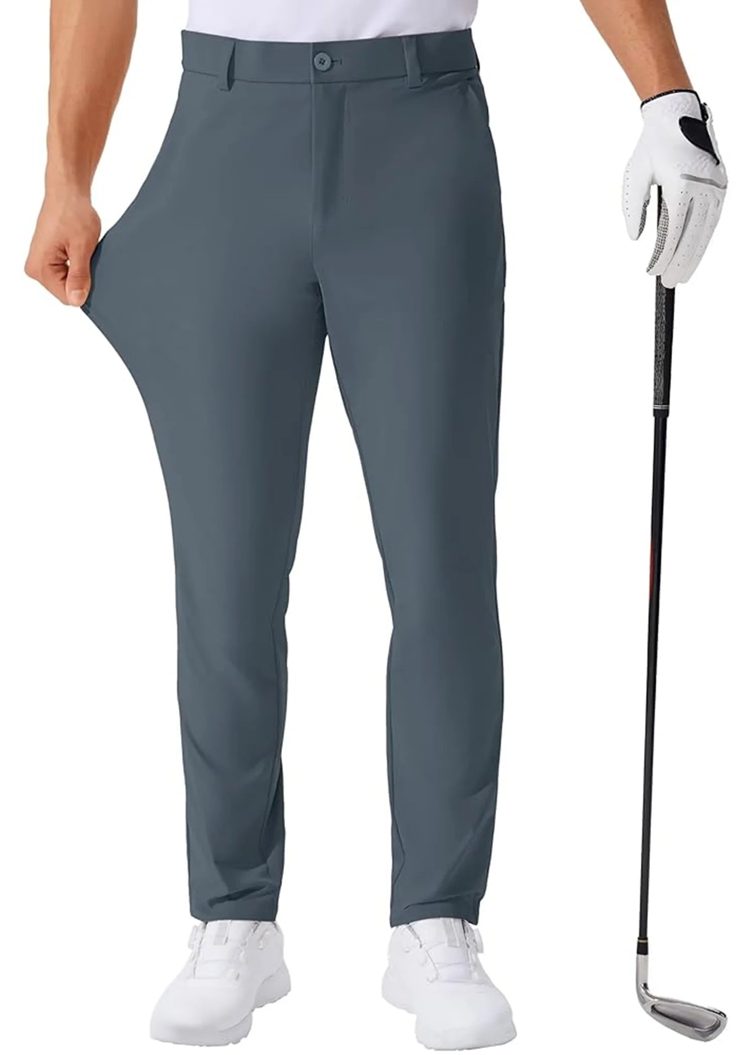 Men's Stretch Slim Straight Lightweight Polyester Golf Pants, Full Length