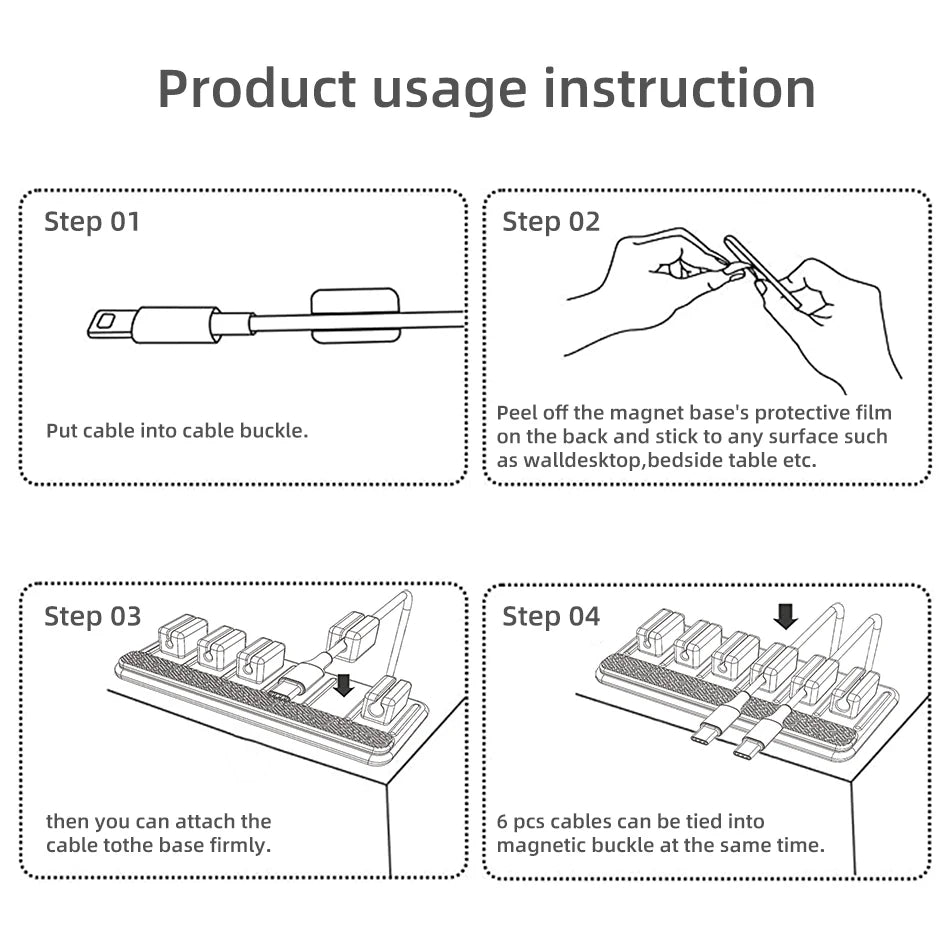 5-Pack Silicone Magnetic Cable Clips for Desktop and Wall