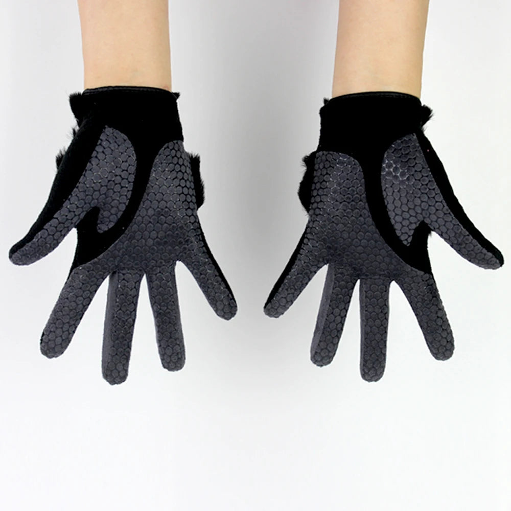 1Pair Fashion Women Winter Warm Gloves Faux Fur Suede Golf Gloves Thick Plus Velvet Anti-slip Female Driving Skiing Gloves - Buy online at  Vibe In Cart.