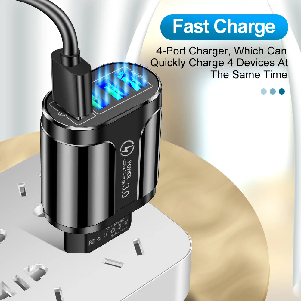 Vumpach 4 Ports USB Fast Charger Quick Charge 3.0 48W Wall Mobile Phone Fast Charging For iPhone Samsung Xiaomi  Adapter Travel - Buy online at  Vibe In Cart.