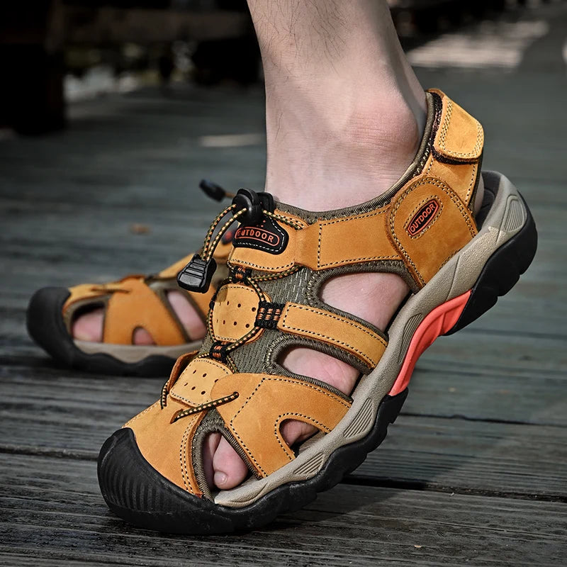 Summer Men's Sandals Classic Genuine Leather Sandals Fashion Outdoor Hiking Shoes Light  Breathable Non-slip Sneakers 38-48 - Buy online at  Vibe In Cart.