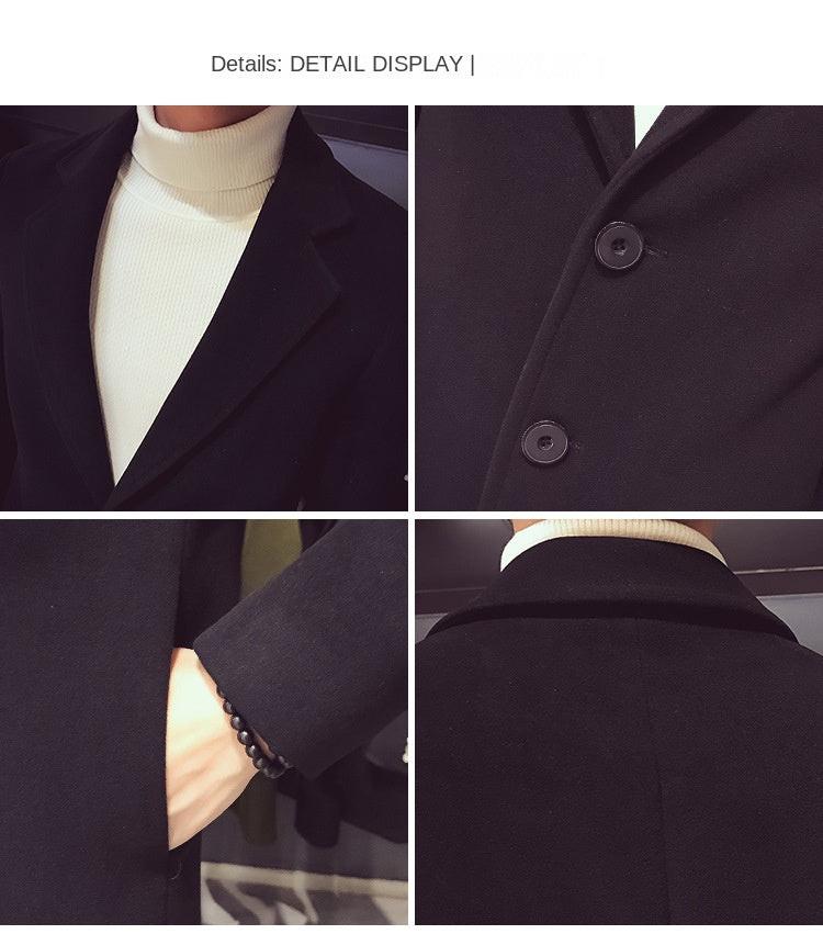 Men's Long Slim Cotton Wool Blend Coat for Autumn Winter
