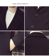 Men's Long Slim Cotton Wool Blend Coat for Autumn Winter