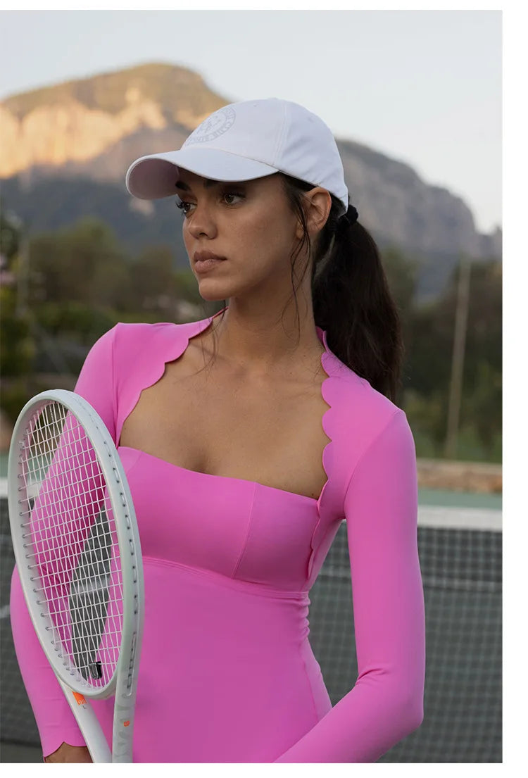 FUBEIKE Tennis Clothes Women's Long Sleeve Wave Lace Golf Wear Tennis Skirt Breathable Quick-Drying Yoga One-Piece Dress - Buy online at  Vibe In Cart.