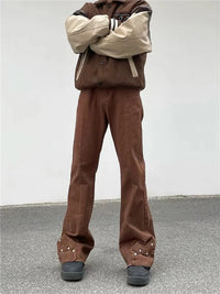 Brown Baggy Flare Jeans for Men Cotton Casual Pants