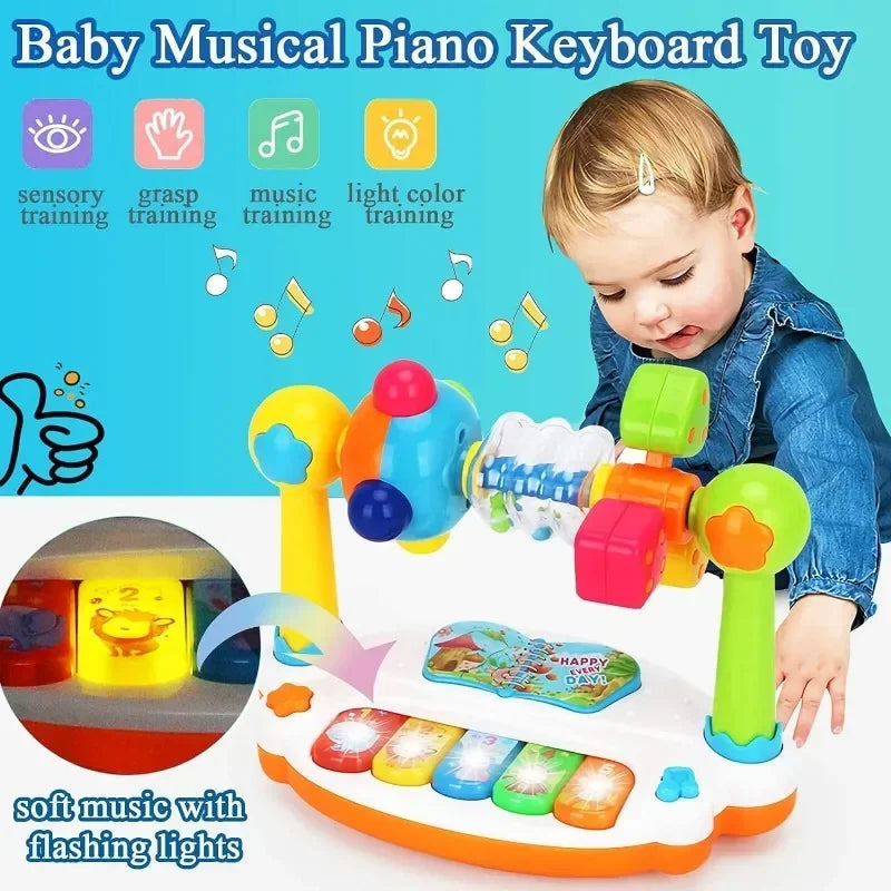 Baby Piano Toys Kids Rotating Music Keyboard Light Sound, Musical Toy for Toddlers,Early Educational Music Toy Gift For Birthday