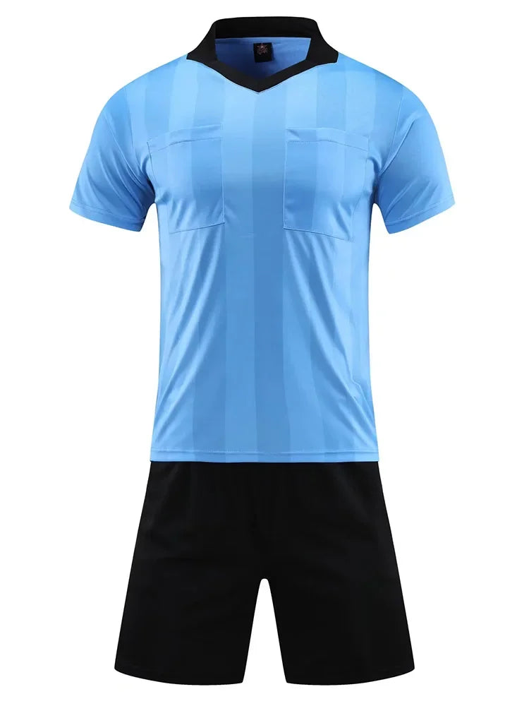 Men's Polyester Soccer Referee Uniform with Jersey and Shorts