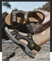 Men's Genuine Leather Breathable Beach Sandals Size 46