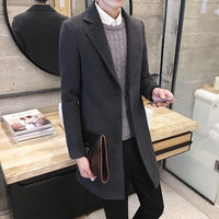 Men's Long Slim Cotton Wool Blend Coat for Autumn Winter