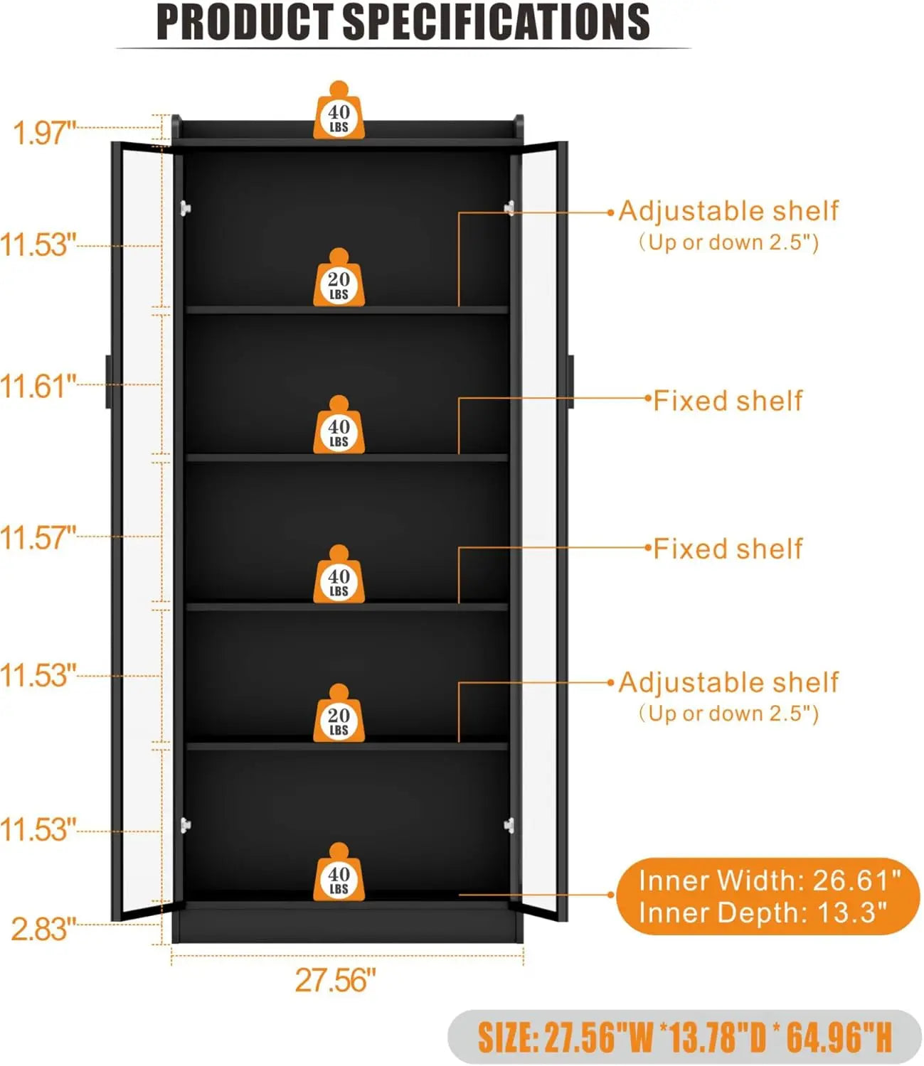 65" LED Display Cabinet with Sensor, Adjustable Shelves for Collectibles, Black Storage Case - Buy online at  Vibe In Cart.