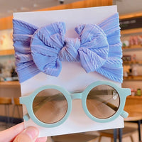 2 Pcs/Set New Children Solid Color Cotton Bowknot Wide Hairband Round Sunglasses Set Baby Girls Sunglasses Kids Hair Accessories - Buy online at  Vibe In Cart.