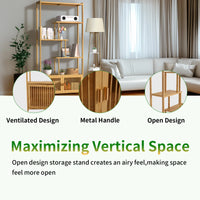 6 Tier Bamboo Bookshelf Bamboo Storage Rack with Cabinet Living Room Display Rack Storage Organizer for Home Office - Buy online at  Vibe In Cart.