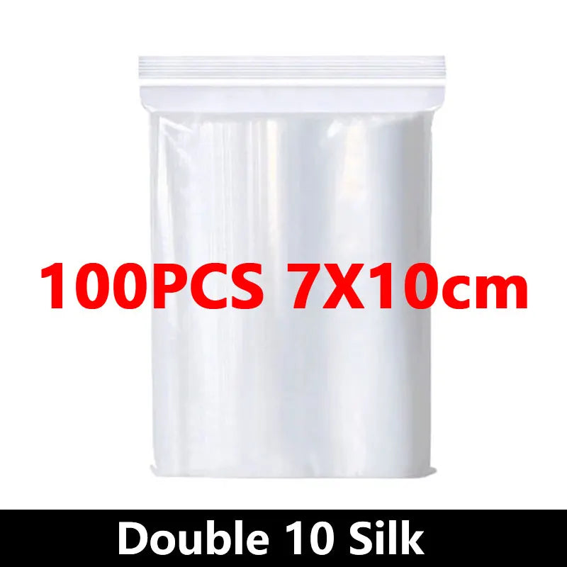 100 Piece Clear Plastic Zipper Storage Bags for Jewelry and Food