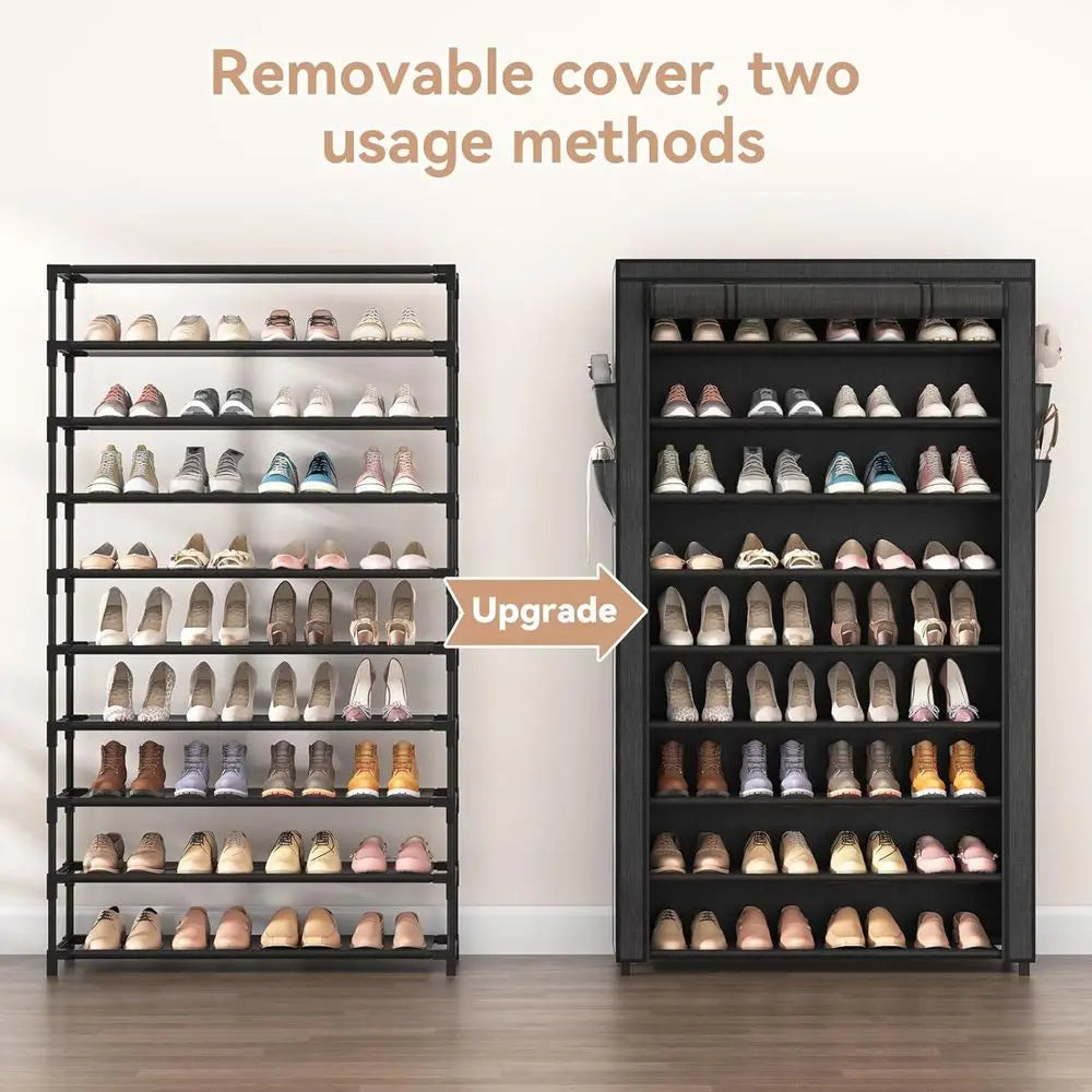 10-Tier Vertical Shoe Organizer with Covers - Large Capacity Storage for 40 Pairs, Space-Saving Shoe Rack for Home, Closet, Entr - Buy online at  Vibe In Cart.