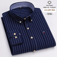 Men's Long Sleeve Plaid Cotton Formal Shirt Regular Fit S-7XL