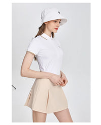 AW Golf Women's Summer Short Sleeved T-shirt Breathable Polo Lapel Tops Ladies High Waist Pleated Skirt A-Lined Golf Skorts Suit