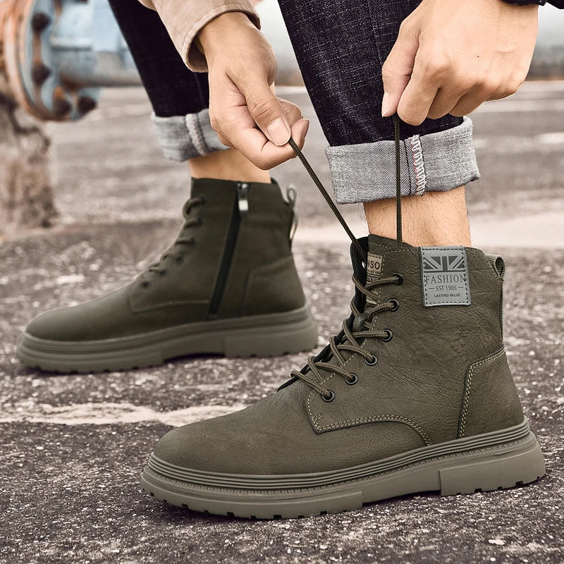 Men's Lace-Up Ankle Boots Martin Style Flat Heel