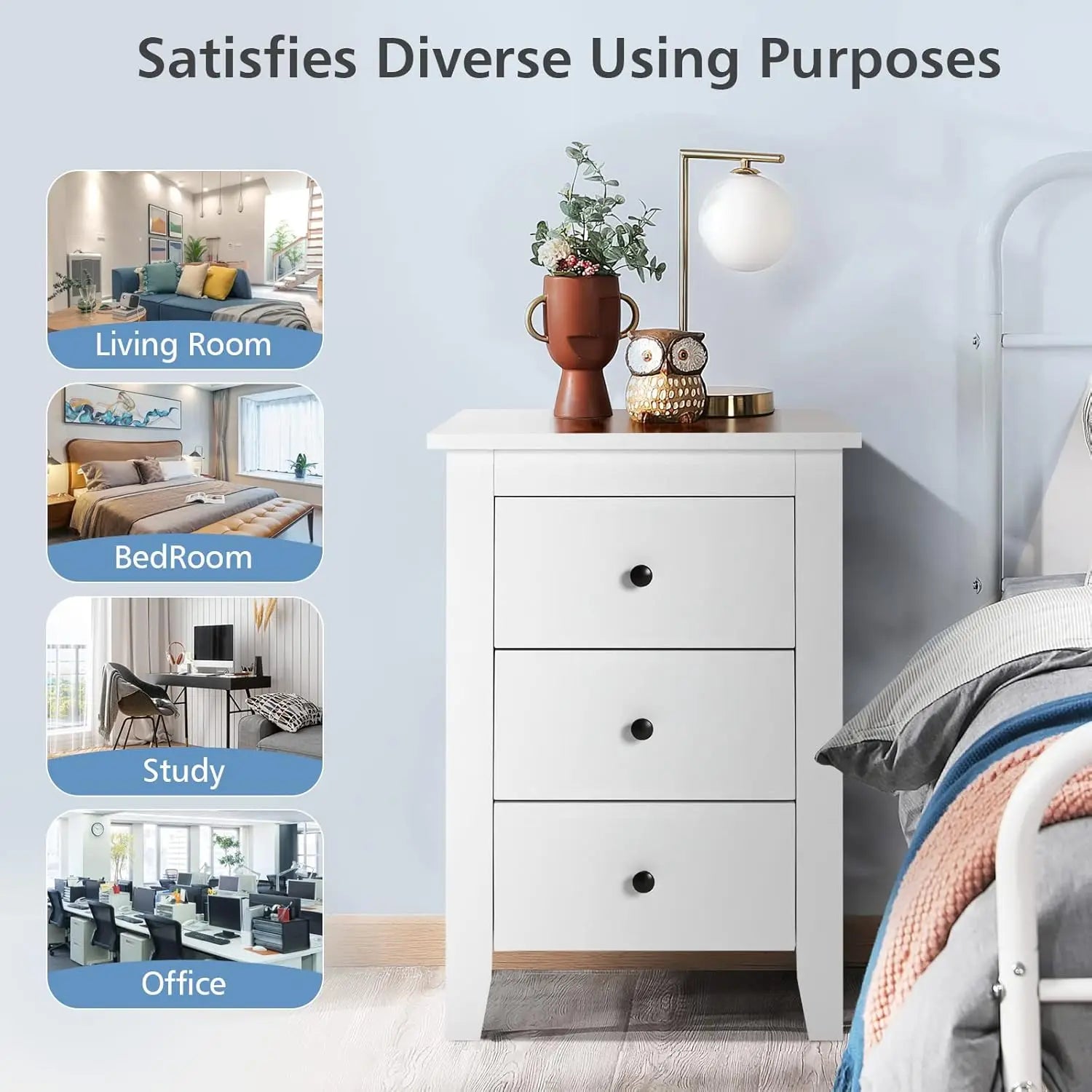 Nightstand with Drawers 3 Drawers, End Table with Large Storage Space Suitable for Bedroom and Living Room, Solid Structure and - Buy online at  Vibe In Cart.