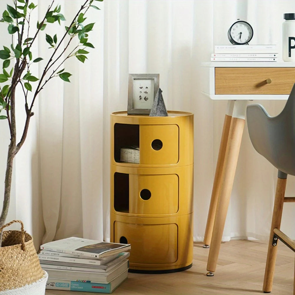 Round Cabinet with Sliding Doors -  Multi-Tiered Round Storage Unit for Living Room Bedroom - Buy online at  Vibe In Cart.