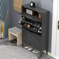 Contemporary Black Wood Shoe Storage Cabinet - Slim 3-Tier Freestanding Entryway Rack - Buy online at  Vibe In Cart.