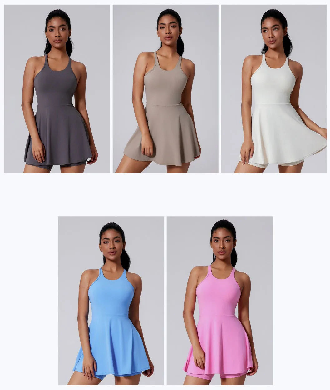 Women Beautiful Back Tennis Dress With Chest Cushion&Shorts Dreathable Outdoor Yoga Golf Skirt Workout Running Badminton Dress