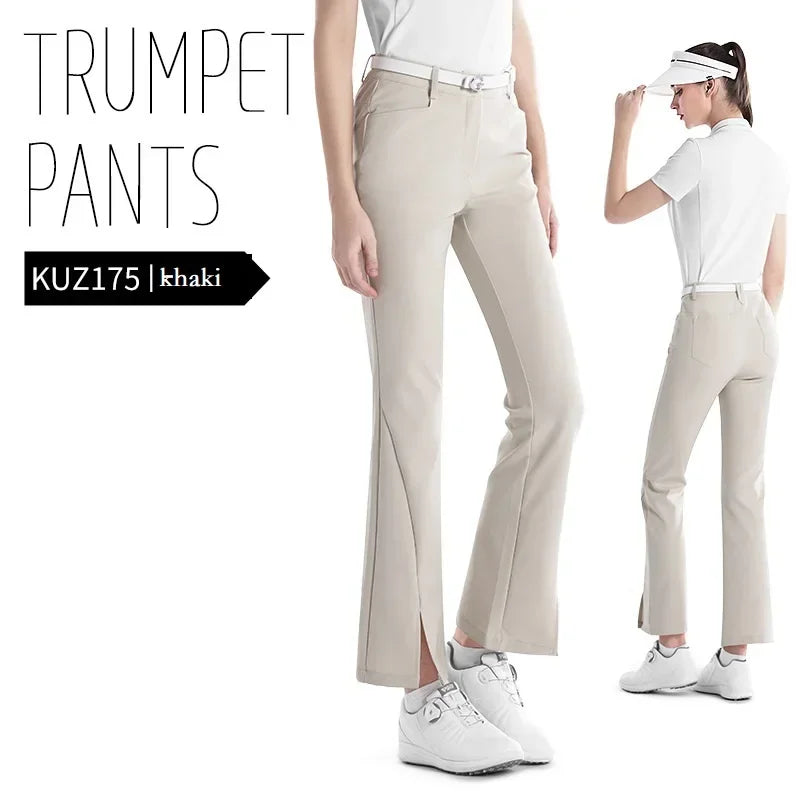 Women's Full Length High Waist Flared Cotton Golf Trousers