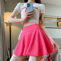 Women's Black High Waist Pleated Mini Skirt with Elastic Waist