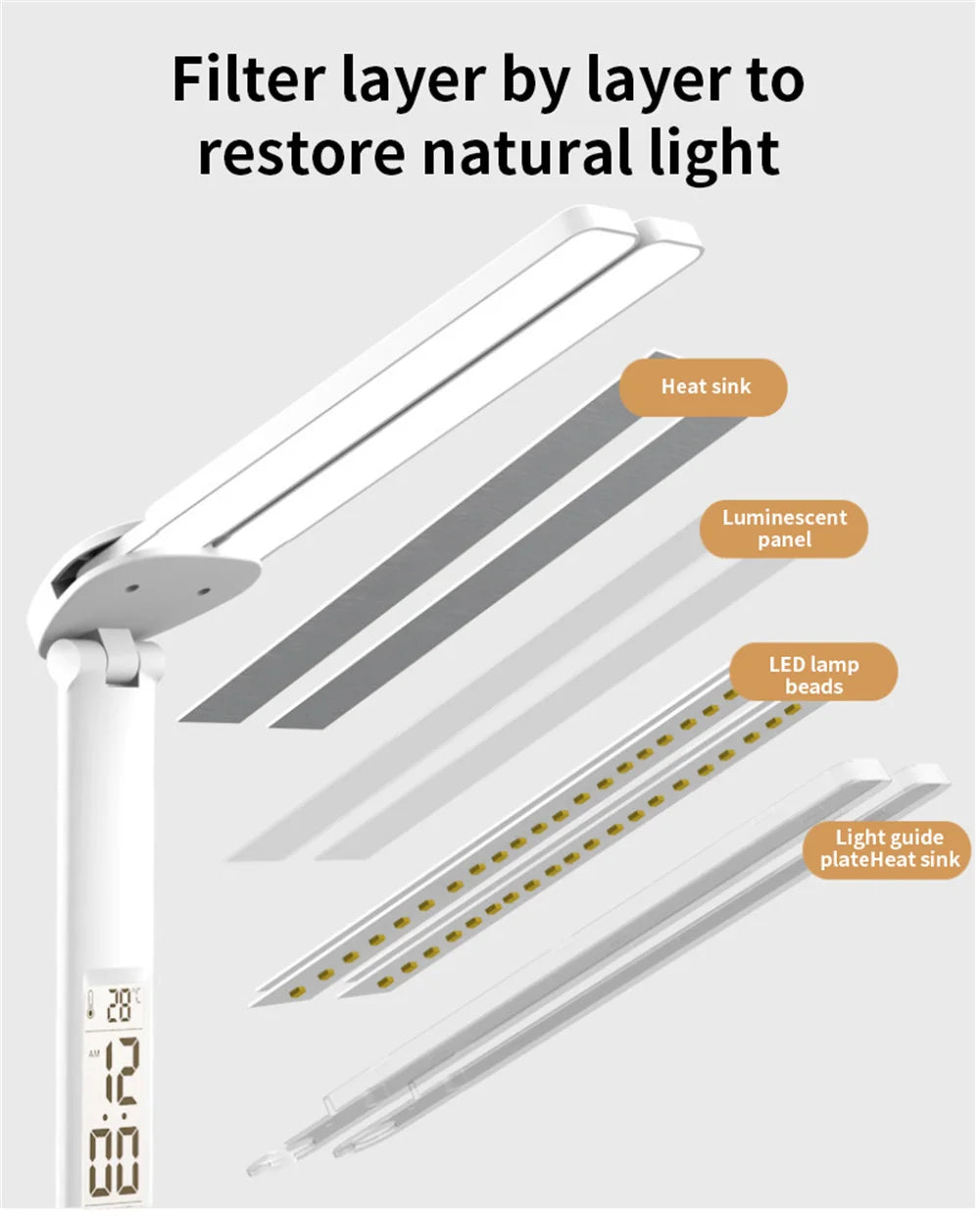 LED Desk Lamp USB Dimmable Touch Foldable Table Lamp with Calendar Temperature Clock Night Light for Study Reading Lamp - Buy online at  Vibe In Cart.
