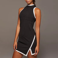 Women Golf Tennis Sport Dress Mock Neck Sleeveless Side Split Above Knee Length Badminton Dress Dress Athletic Cycling Dress