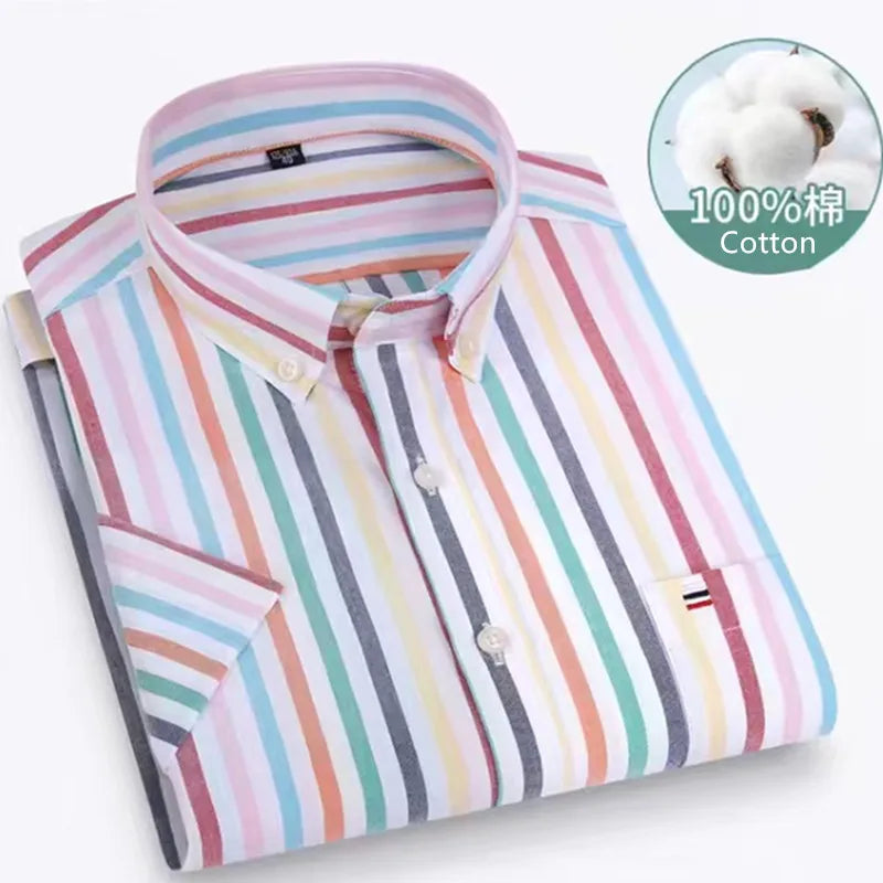 Larger Size 7XL 6XL Classic Men's Short Sleeve Shirt 100% Oxford Cotton Casual College Soft Plaid Stripe Solid Business Slim Fit - Buy online at  Vibe In Cart.