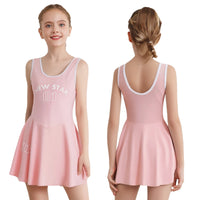 Sporty Style Girl Dress Children's Sleeveless Letter Print Sports Golf Tennis Workout Athletic Dress with Removable Chest Pads