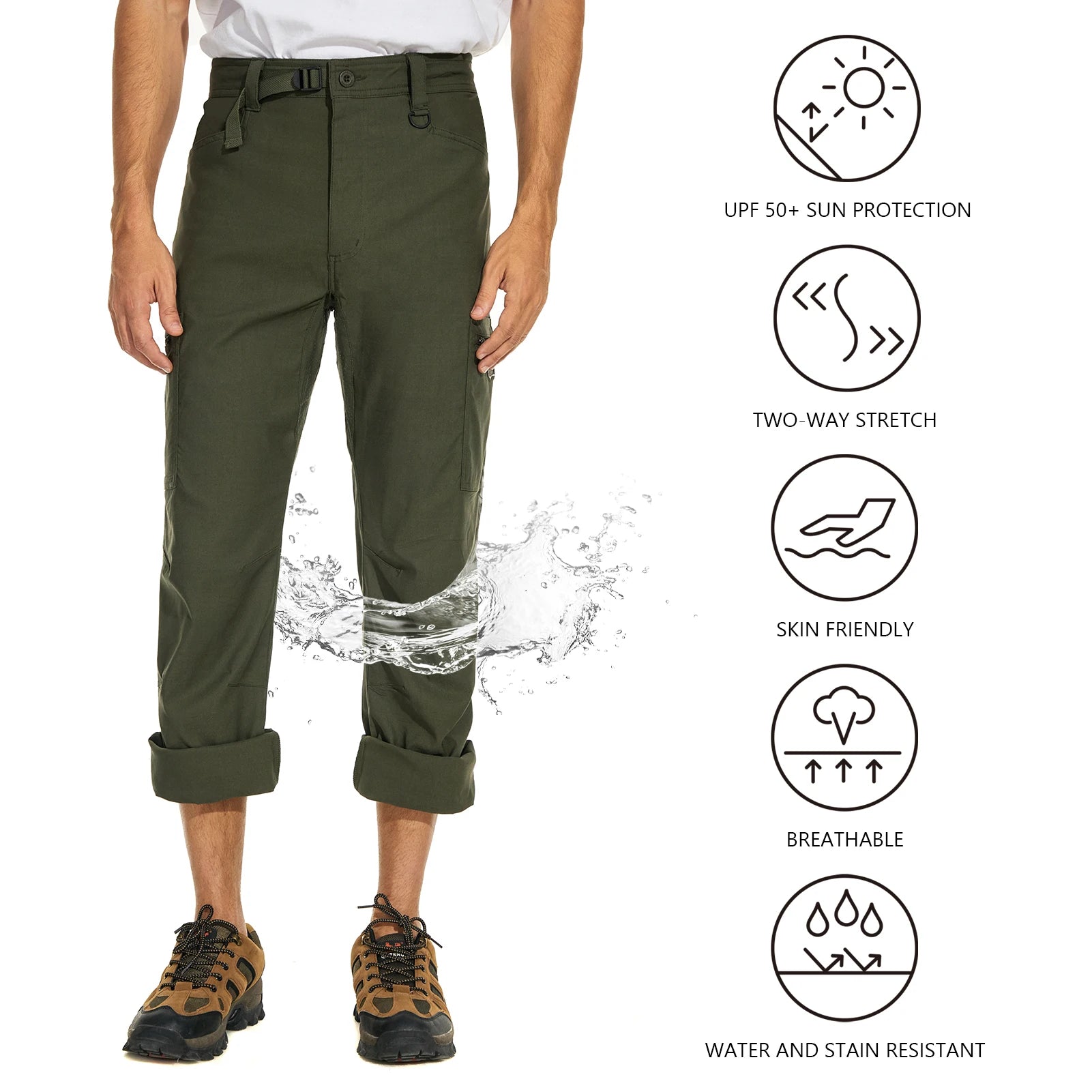 Lightbare Men's Stretch Hiking Golf Cargo Pants UPF 50+ Cropped with Roll-Up Leg Snaps Water Resistant Straight Fit - Buy online at  Vibe In Cart.