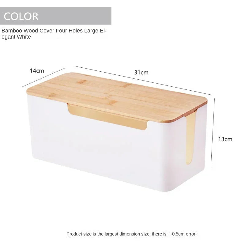 Wooden Cable Organizer Box for Desk Wire Management
