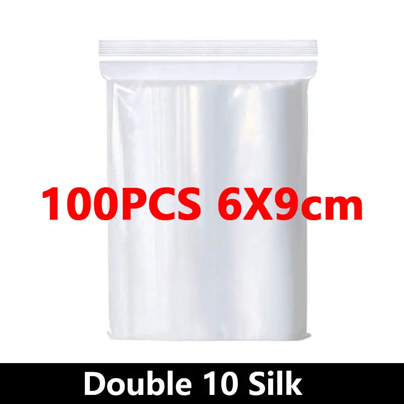 100 Piece Clear Plastic Zipper Storage Bags for Jewelry and Food