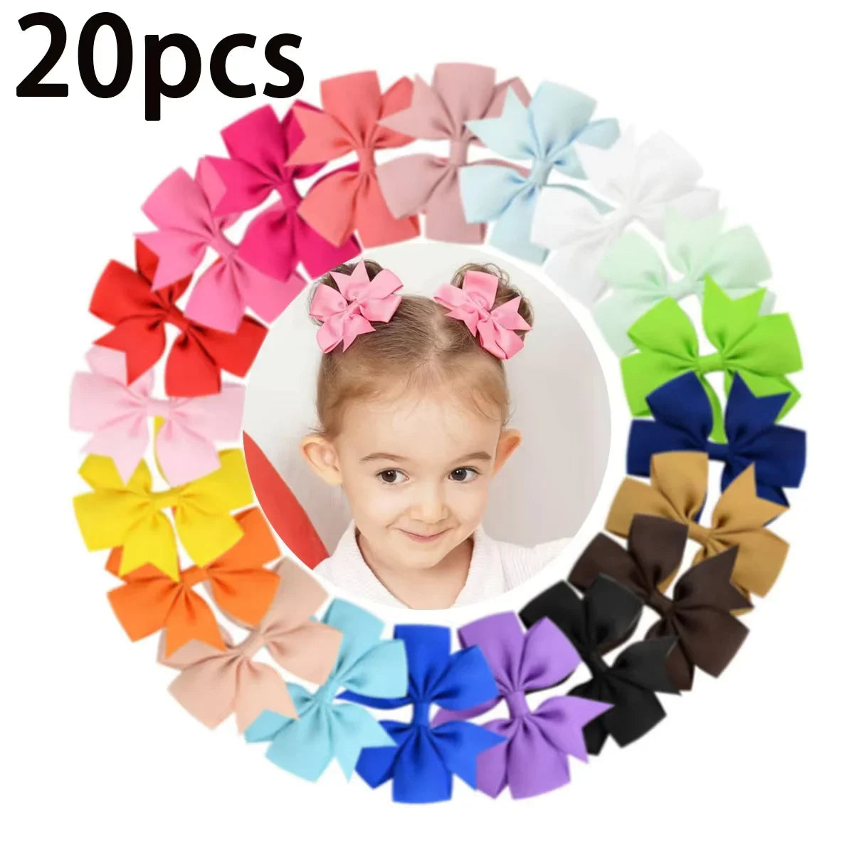 Kids Bow Hair Clip Set With 20 Or 40 Pieces, Random Colors, Grosgrain Ribbon