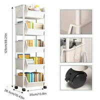 Multi-Tier Rolling Storage Cart, Slim Rolling Cart with Storage Bins and Hooks - Space-Saving Organizer, 360° Rotating Storage C - Buy online at  Vibe In Cart.