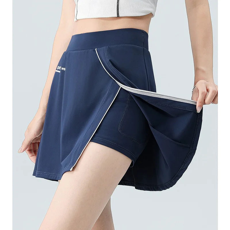 Aiithuug Side Split Golf Skirt with Build-in Shorts Tennis Skirt Short Running Workout Gym Pants Wide Waistband Tummy Control