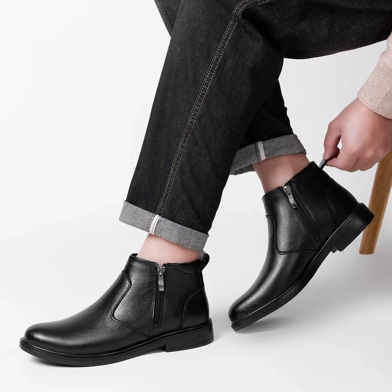 Fashion Brogue Chelsea Men Boots Classical Style Leather Ankle Boots Genuine Leather Mens Winter Plush Snow Botas Walking Shoes - Buy online at  Vibe In Cart.