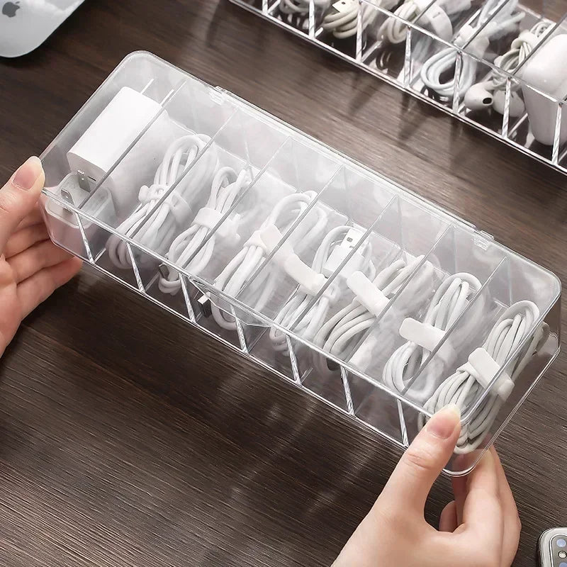 Transparent Plastic Storage Box for Data Cables with Divided Grids