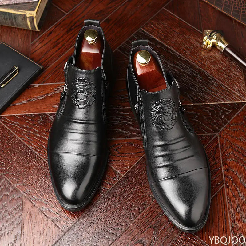 Winter Men's Elegant Boots Ankle non slip Leather Shoes British Zip Black Knight boots Pointed Punk Platform male Booties Botas - Buy online at  Vibe In Cart.