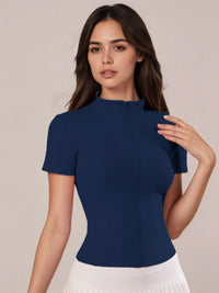 Women's Zip - Up Short - Sleeve Top, Slim - Fit Polo Neck, Elegant for Tennis & Casual Wear - Buy online at  Vibe In Cart.