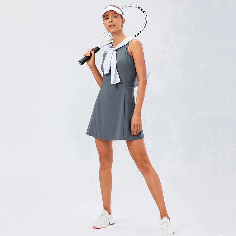 Tennis Dress Women With Separate Shorts Sleeveless Golf Sport Skirts Set with Pockets Training Running Fitness Female Badminton - Buy online at  Vibe In Cart.