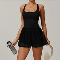 VITALINOVO Womens Tennis Dress with Built in Shorts Golf Dress Square Neck Athletic Outfits Active Dresses Raceback Padded Dress