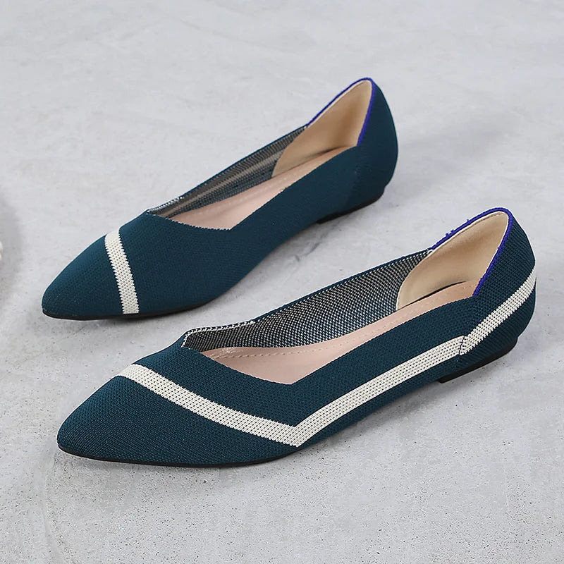 Fashion Comfort Breathable Polyester Women Spring Flats Pointy Toe Ballerinas Stretch Knitted Loafers Dress Causal Shoes - Buy online at  Vibe In Cart.